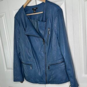 Alfini Moto Jacket Azure Blue Vegan Leather Polyester Lining Women's Size 1X EUC